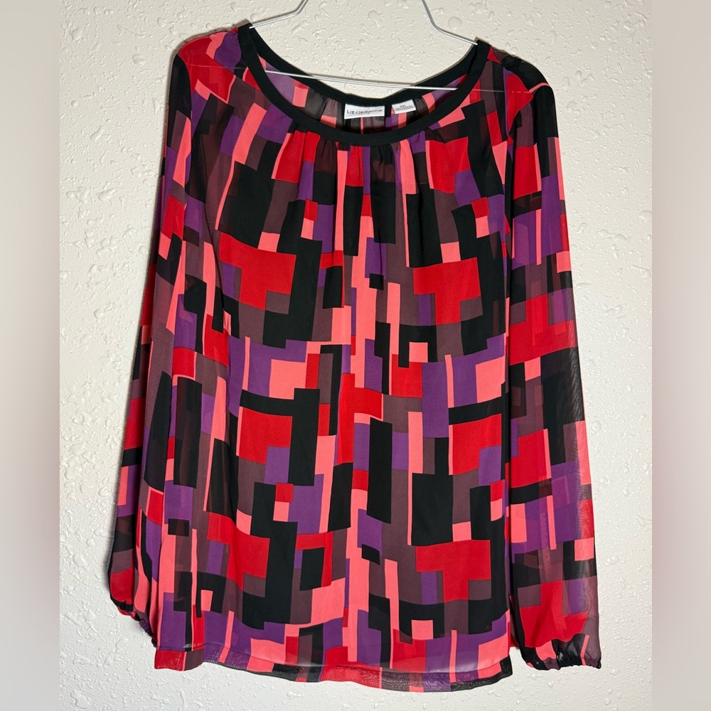 Geometric Red and Black Women's Top